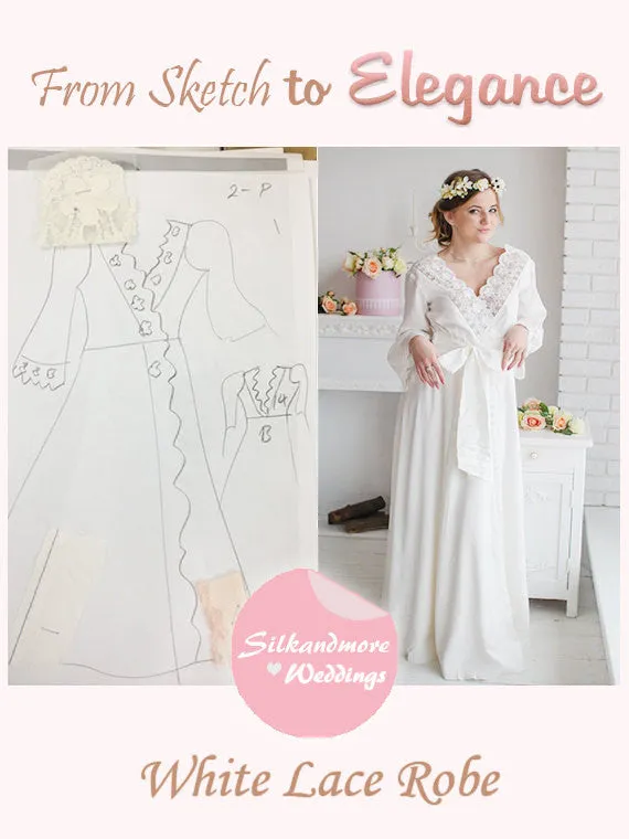 Lace Trimmed Bridal Robe from my Paris Inspirations Collection - V-Back in White