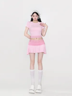 Lace-Trimmed Flared Mini Skirt
