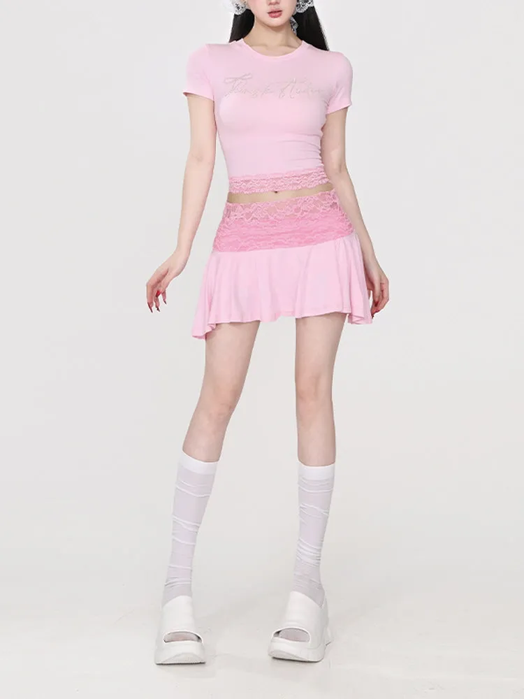 Lace-Trimmed Flared Mini Skirt
