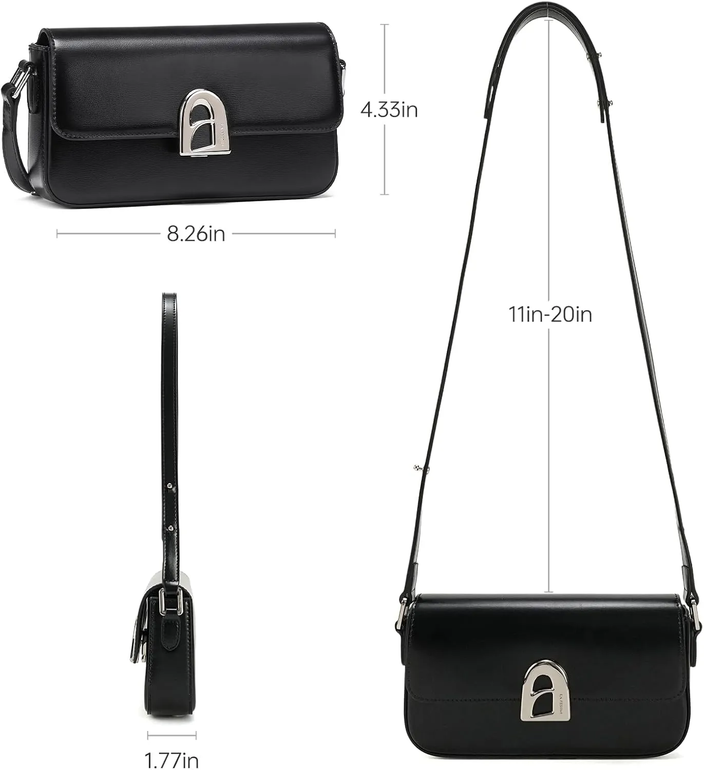LA'FESTIN Small Purse Leather Handbags For Women: Black Shoulder Bags Crossbody Bag