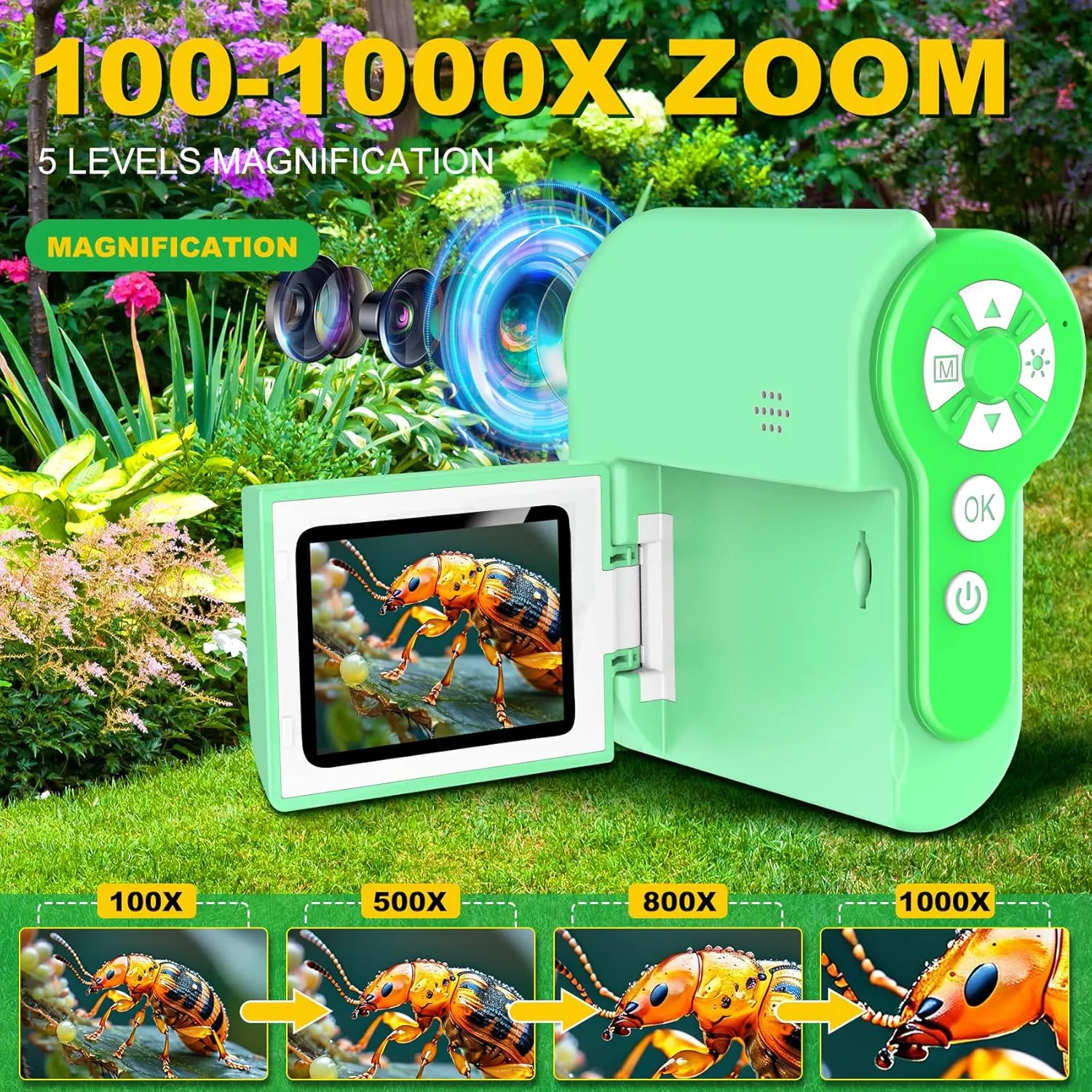 Laradola Microscope for Kids: Mini Pocket Digital Microscope 1000X Zoom USB to PC - Science Kits Learning & Educational STEM Toys for Age 3 4 5 6 7 8 10-12 Boys Girls Christmas Birthday Gifts