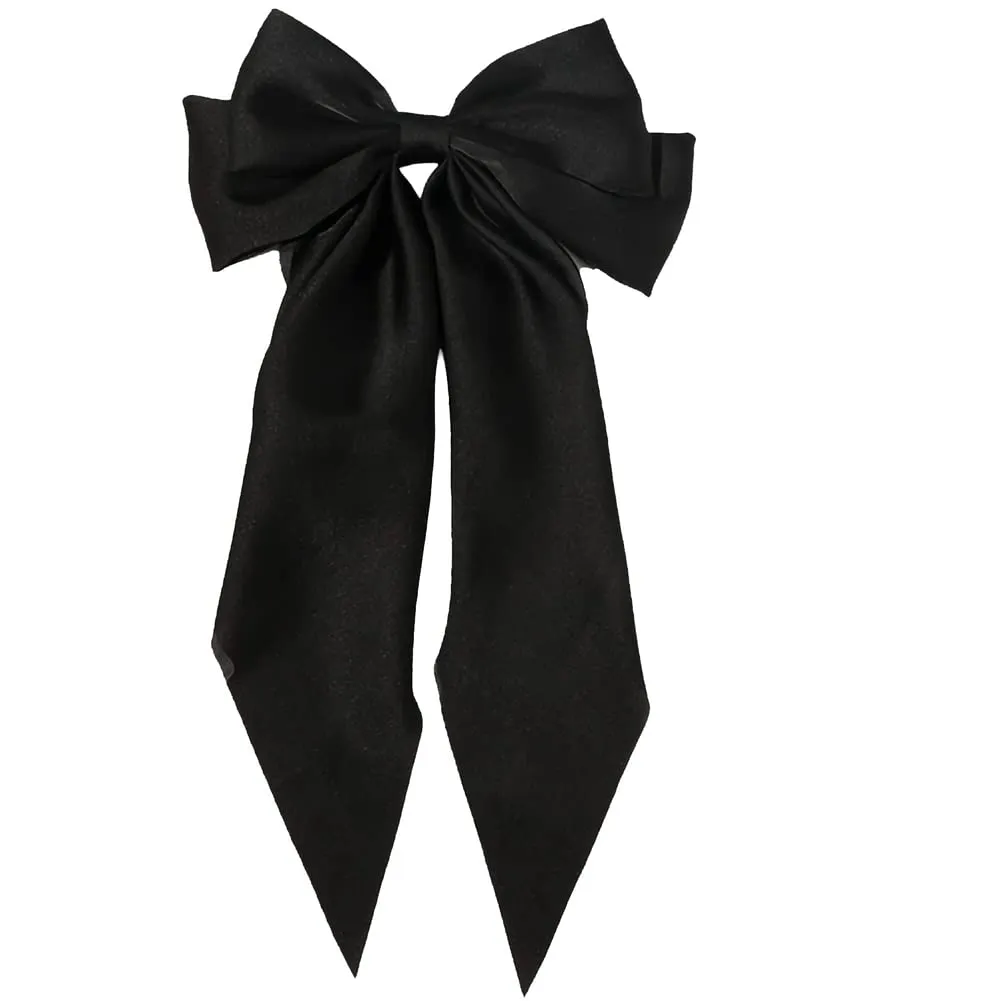 Large Ribbon Bow Hair Clip for Women Silky Satin Bowknot Handmade Girls Hairpins Barrettes (Black)