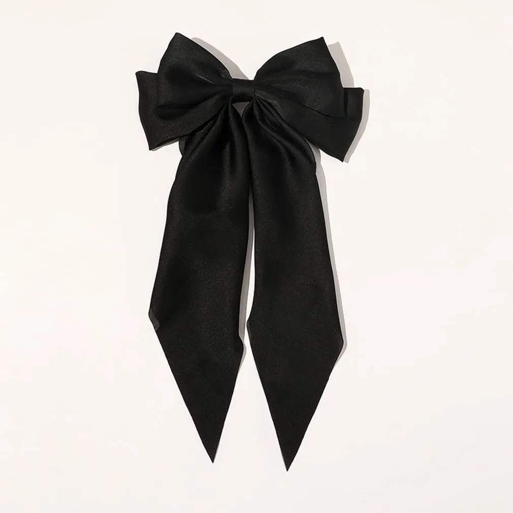 Large Ribbon Bow Hair Clip for Women Silky Satin Bowknot Handmade Girls Hairpins Barrettes (Black)