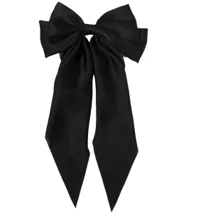 Large Ribbon Bow Hair Clip for Women Silky Satin Bowknot Handmade Girls Hairpins Barrettes (Black)