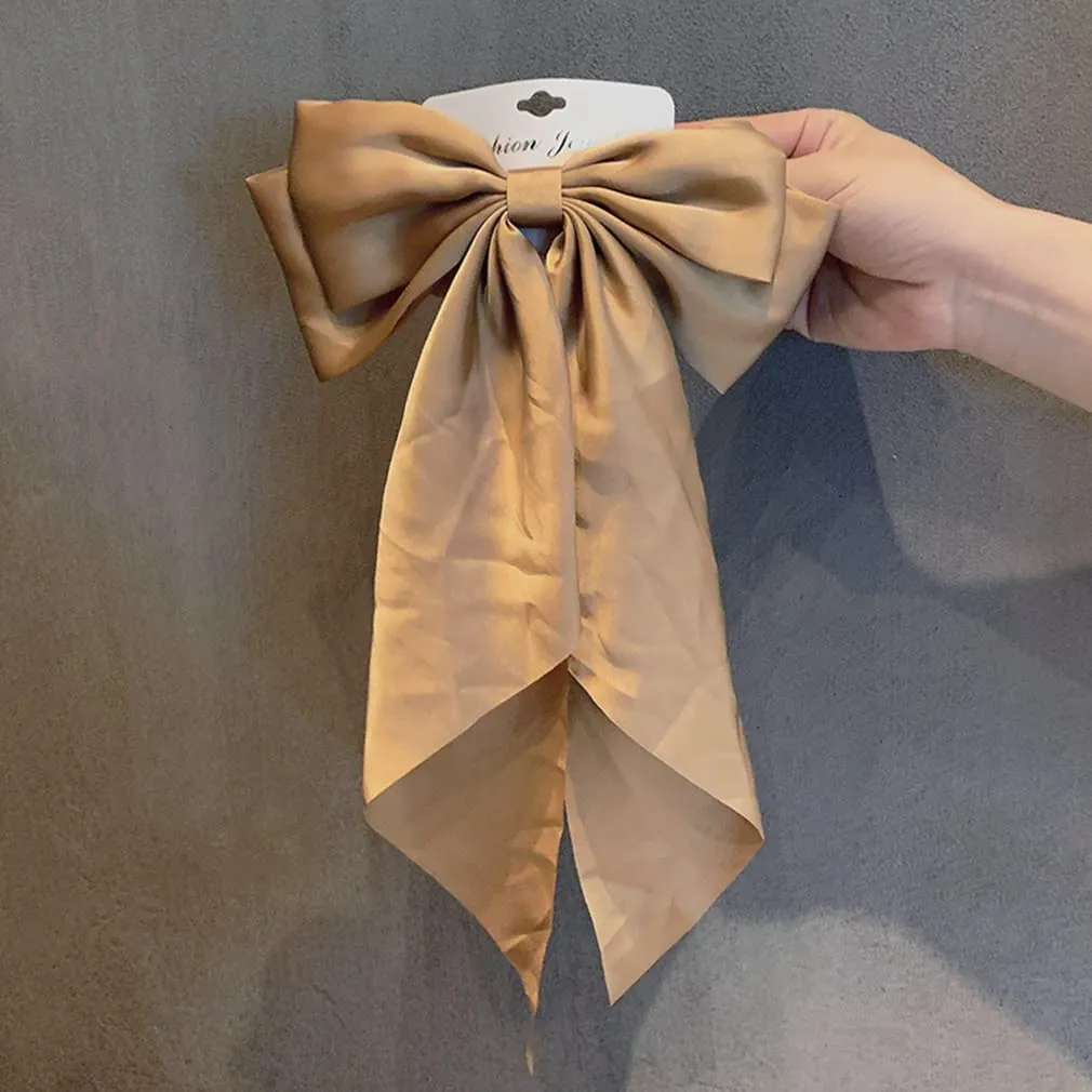 Large Ribbon Bow Hair Clip for Women Silky Satin Bowknot Handmade Girls Hairpins Barrettes (Champagne)