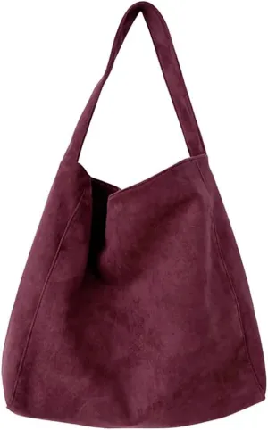 Large Suede Tote Bag For Women Slouchy Shoulder Bags Suede Purses Women’s Satchel Bag Work Handbag Crescent Bag Travel Winter