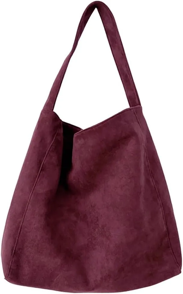 Large Suede Tote Bag For Women Slouchy Shoulder Bags Suede Purses Women’s Satchel Bag Work Handbag Crescent Bag Travel Winter