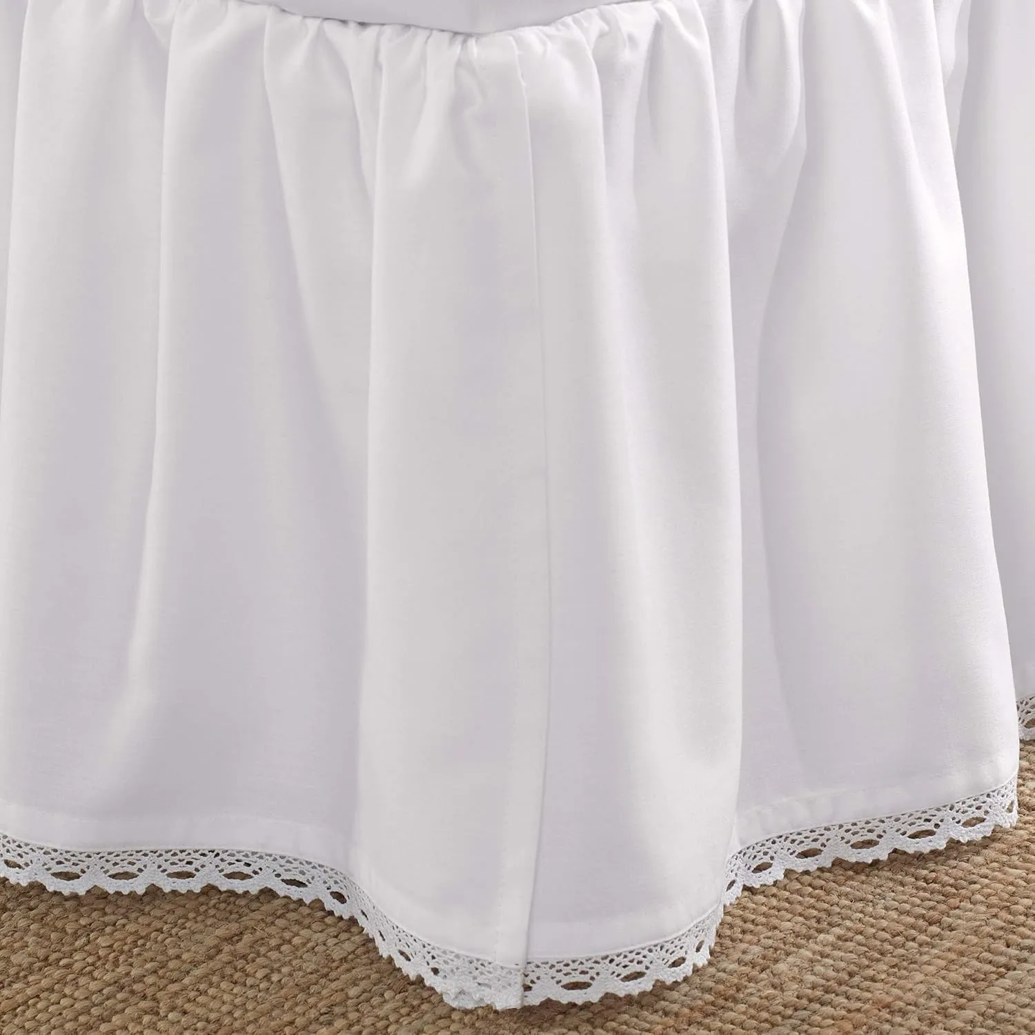 Laura Ashley Home - Queen Bedskirt, Luxury Bedroom Decor, Wrinkle & Fade Resistant (Crochet Ruffle White, Queen)