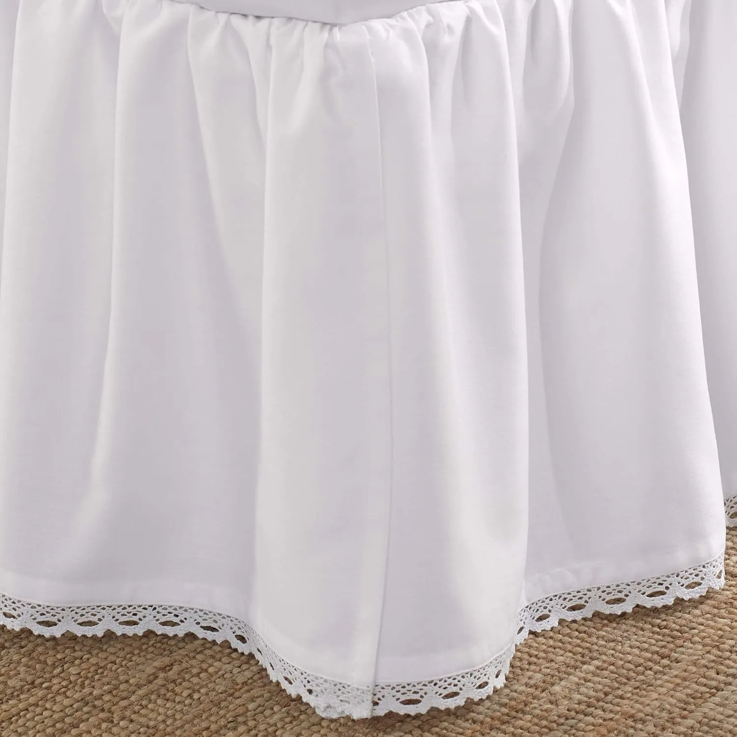 Laura Ashley Home - Queen Bedskirt, Luxury Bedroom Decor, Wrinkle & Fade Resistant (Crochet Ruffle White, Queen)