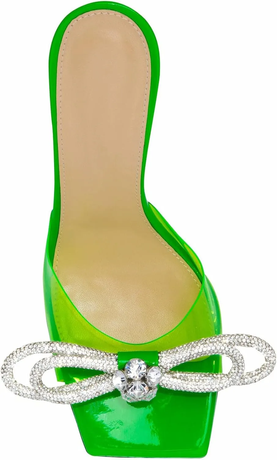LauraVicci Women's Heeled Bow Mules Clear Sandals Square Open Toe Rhinestone Embellished Crystal Bowknot Transparent PVC Crystal Stiletto Slip On Evening Dress Party Wedding Shoes