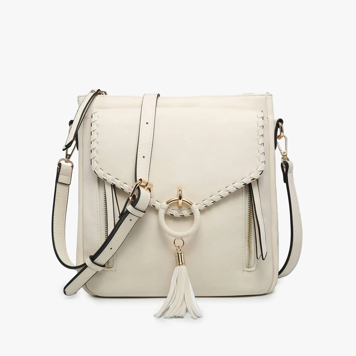 Layla Faux Suede Whipstitch Crossbody w/ Tassel