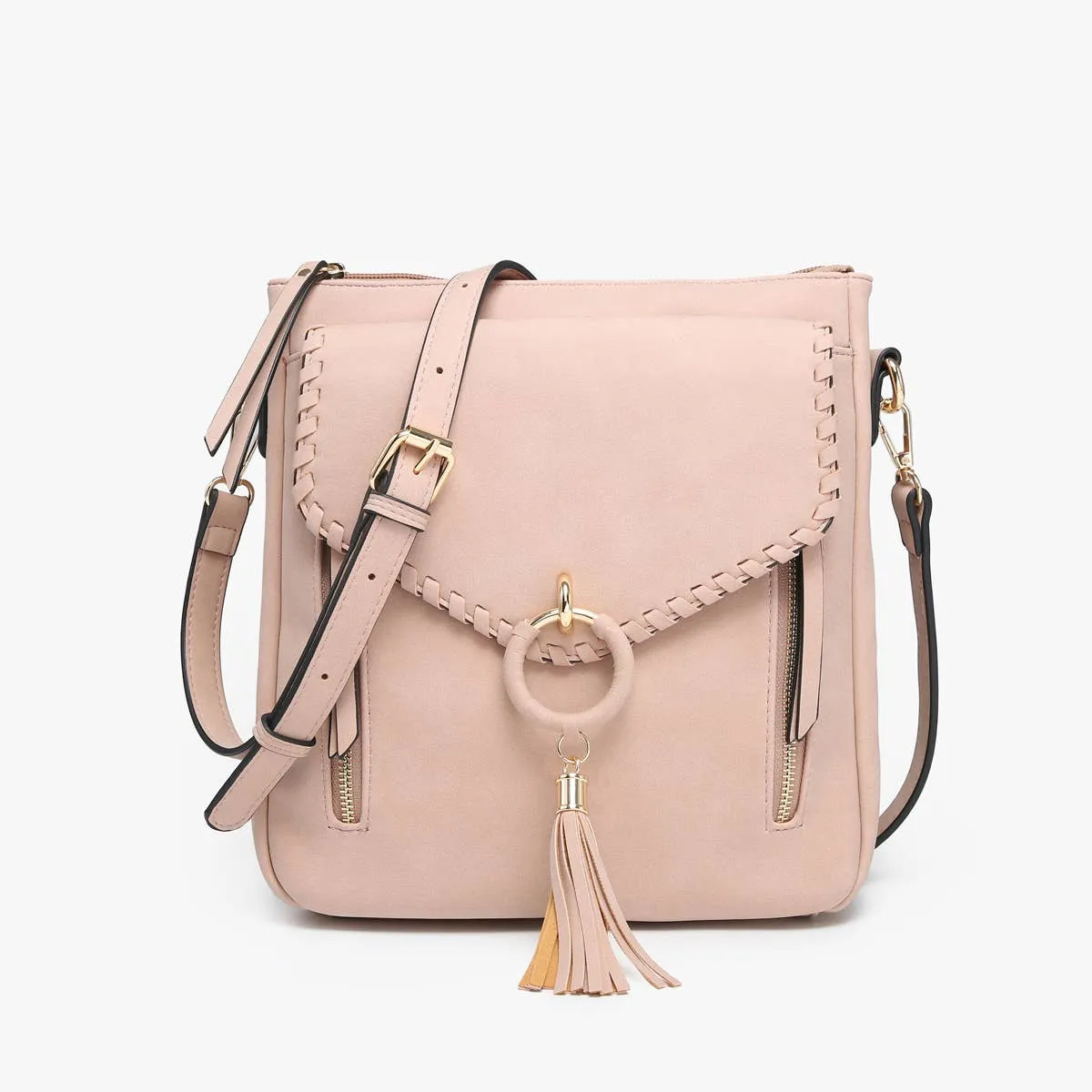 Layla Faux Suede Whipstitch Crossbody w/ Tassel