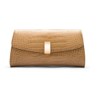 Leather Clutch Bag, Melanie - Taupe Croc-Effect