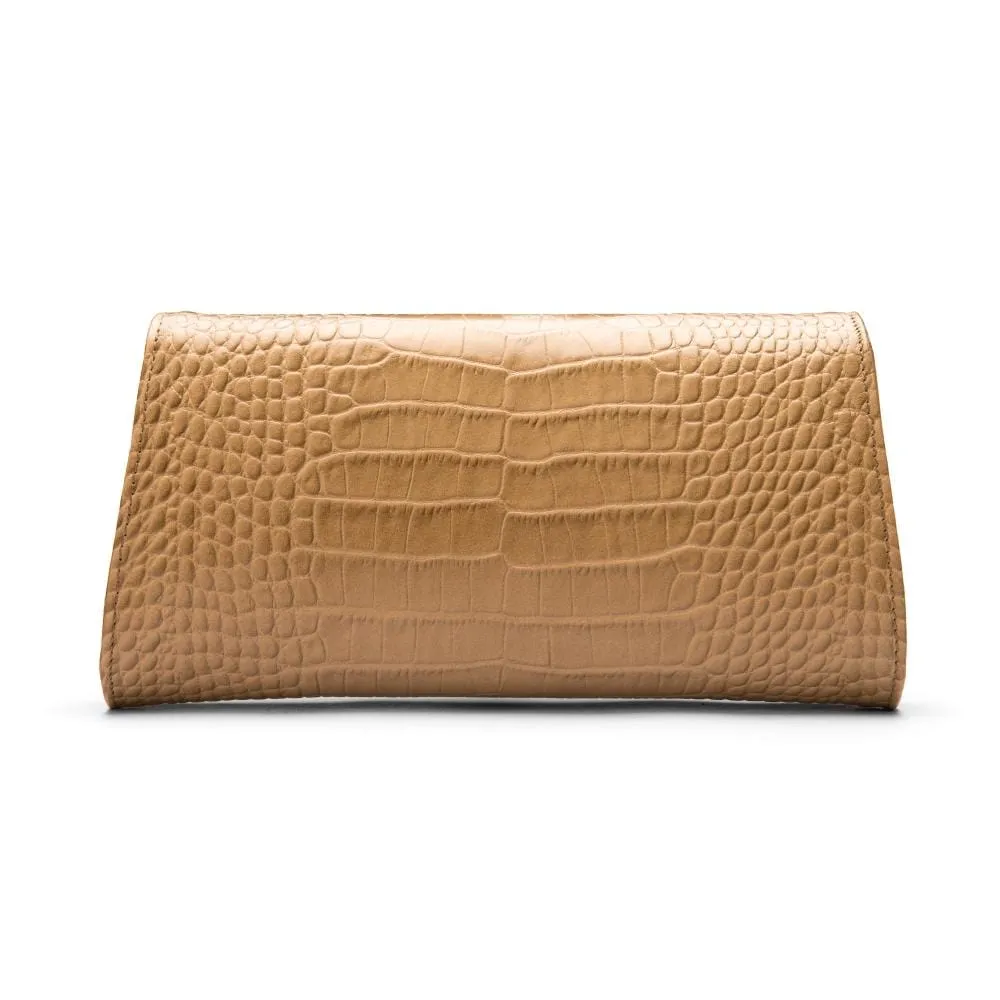 Leather Clutch Bag, Melanie - Taupe Croc-Effect