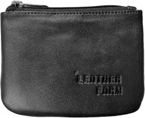 LEATHER FARM's lambskin leather coin pouch/coin purse for both mens and womens. (BLACK)