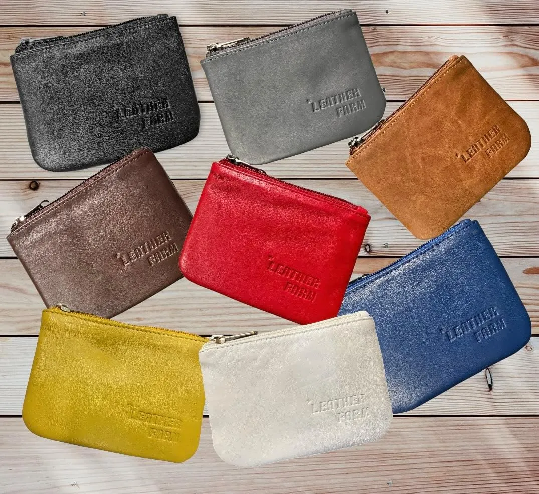 LEATHER FARM's lambskin leather coin pouch/coin purse for both mens and womens. (BLACK)