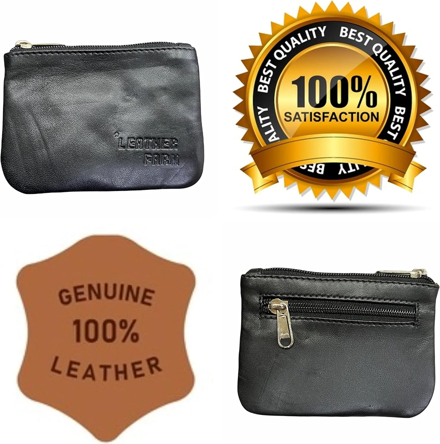 LEATHER FARM's lambskin leather coin pouch/coin purse for both mens and womens. (BLACK)