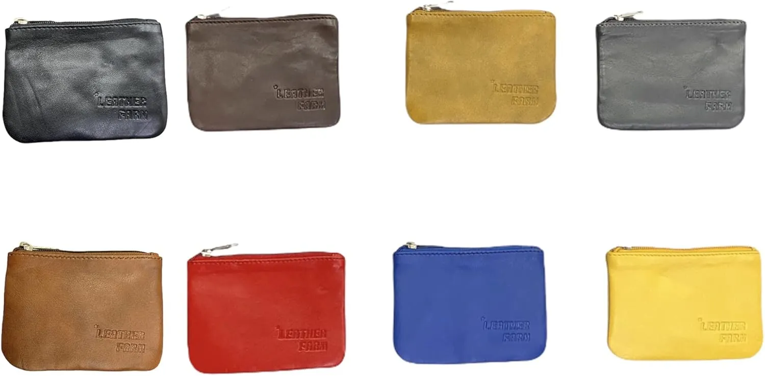 LEATHER FARM's lambskin leather coin pouch/coin purse for both mens and womens. (BLACK)