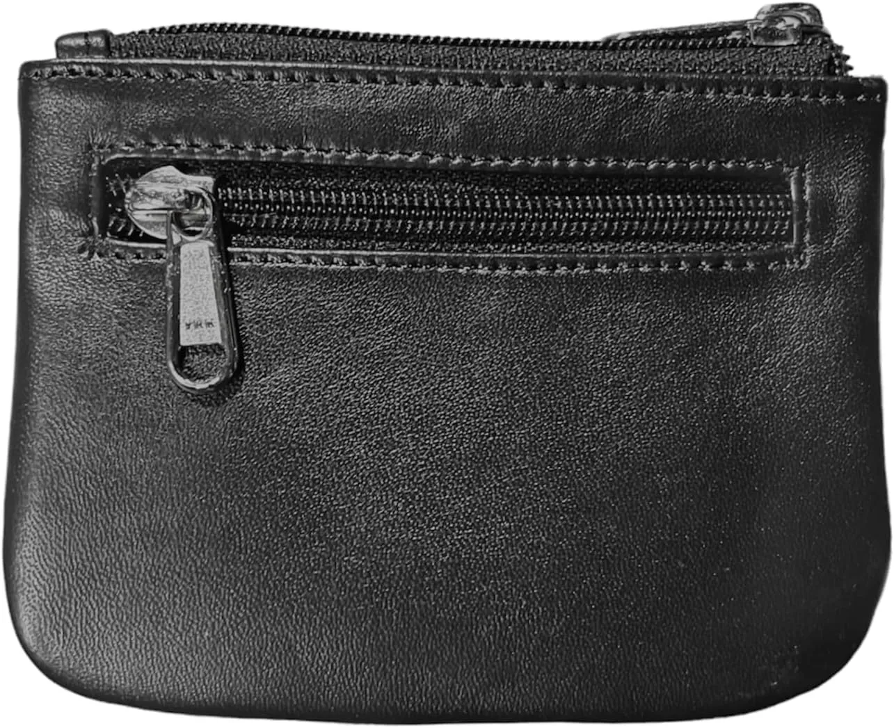 LEATHER FARM's lambskin leather coin pouch/coin purse for both mens and womens. (BLACK)