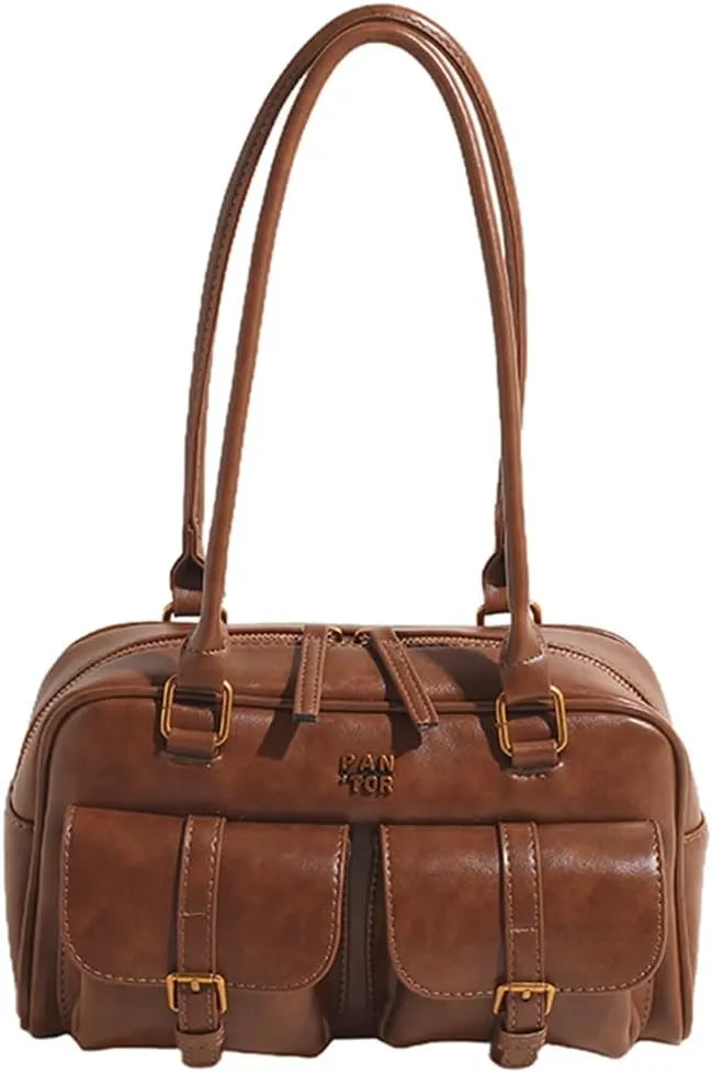 Leather Top Handle Bags for Women Top Handle Purse Retro Handbag Multi Pocket Satchel Bag Shoulder Bag Underarm Bag