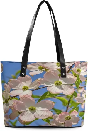 Leather Tote Bag Crossbody Bags for Women Fashion Top Handle Handbag Spring Dogwood Blossoms Ladies Shoulder Bags Casual Beach Bag Gym Bages Ladies Purses for Shopping Work Travel