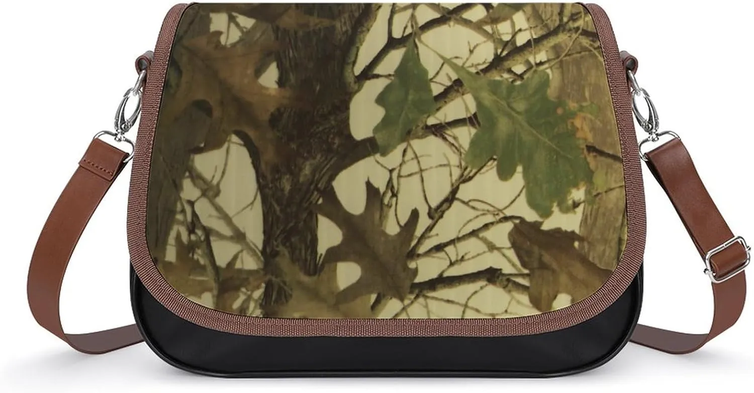Leaves Camouflage Hunting Crossbody Bag Anti-Theft Side Shoulder Bags Adjustable Leather Messenger Bag Unisex