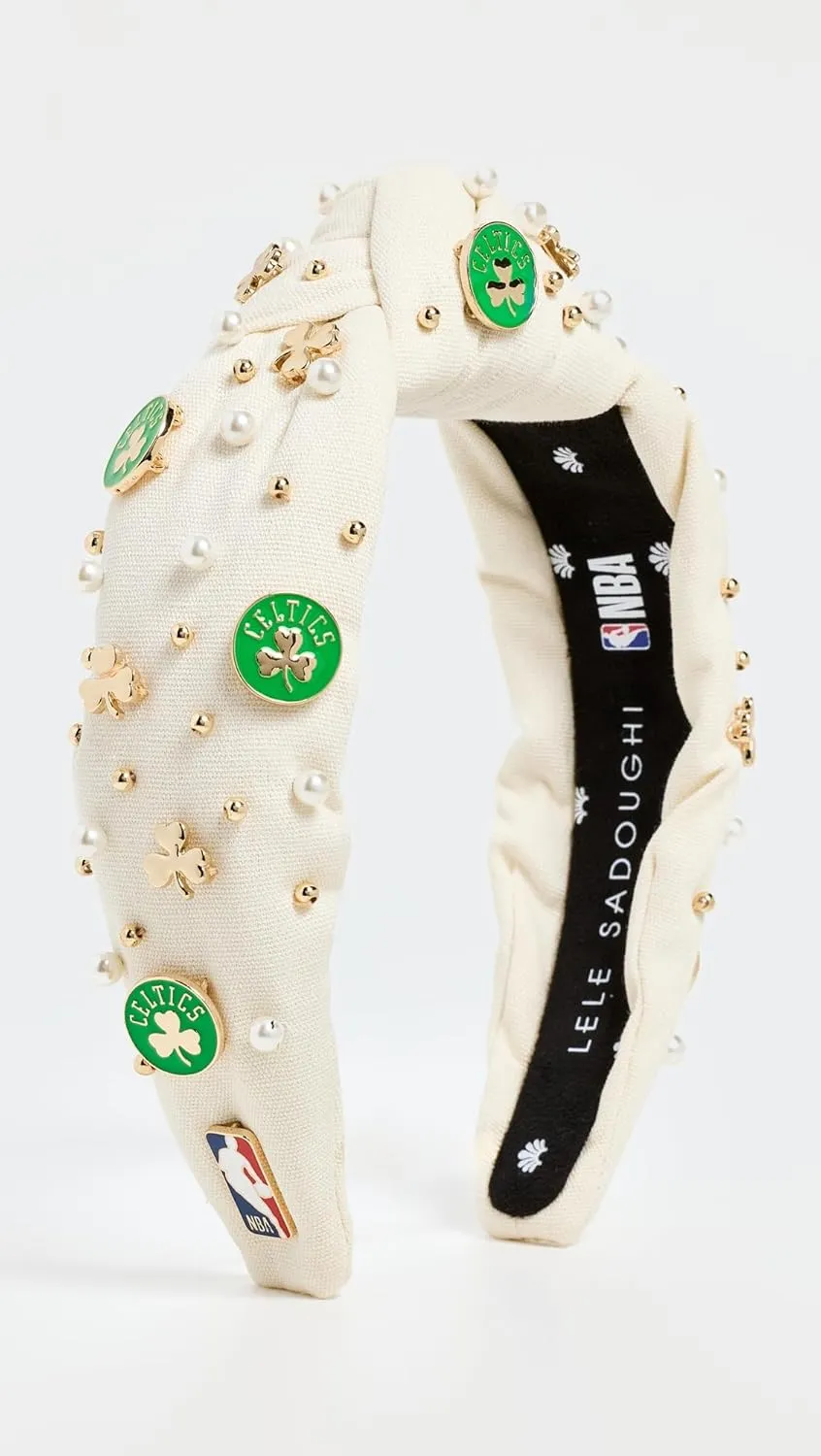 Lele Sadoughi Women's Lele x Boston Celtics Embellished Headband, Ivory 100, White, 1 Count