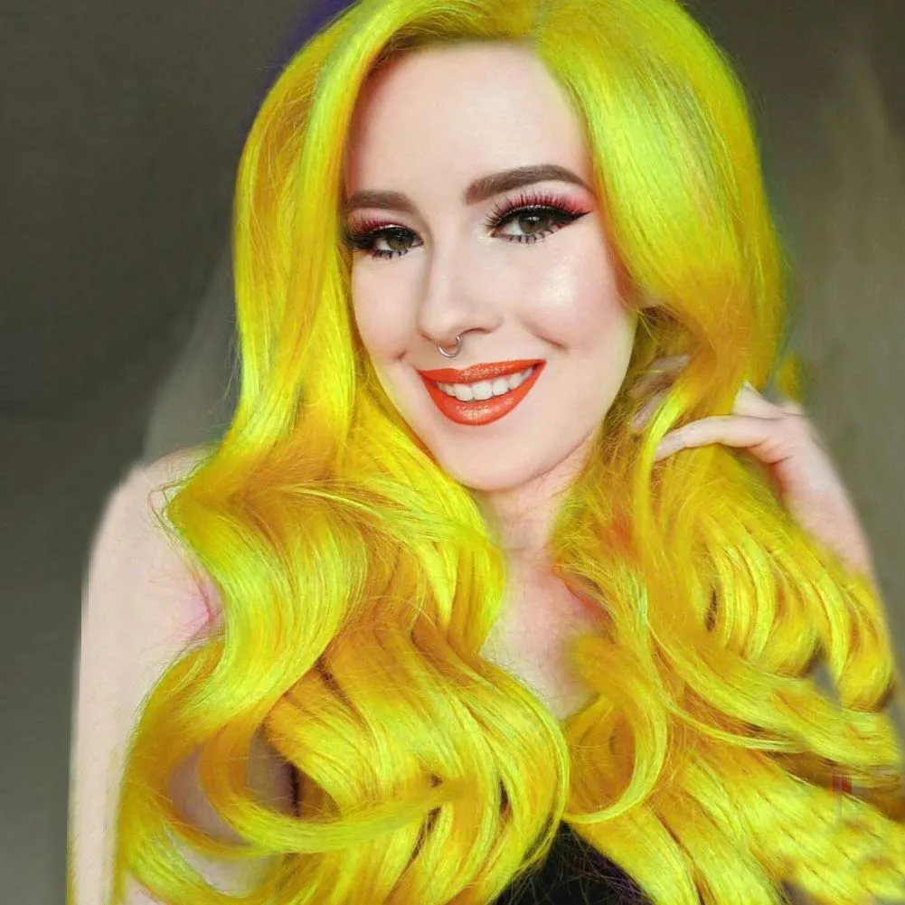 Lemon Yellow Lace Front Wigs Pre Plucked Hairline Long Wavy Wigs for Women Real Hair Bright Yellow Lace Wig Glueless Lace Wig Synthetic Heat Resistant Hair Replacement Wigs Daily Cosplay Makeup 24inch