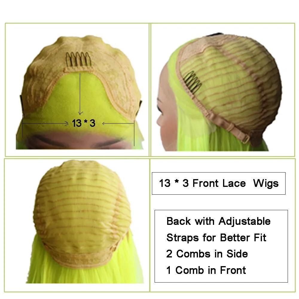 Lemon Yellow Lace Front Wigs Pre Plucked Hairline Long Wavy Wigs for Women Real Hair Bright Yellow Lace Wig Glueless Lace Wig Synthetic Heat Resistant Hair Replacement Wigs Daily Cosplay Makeup 24inch