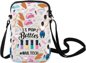 LEVLO Nail Technician Crossbody Bag Manicurist Nail Tech Fans Gift I Pop Bottles Nail Tech Shoulder Bag Nail Artist Merch