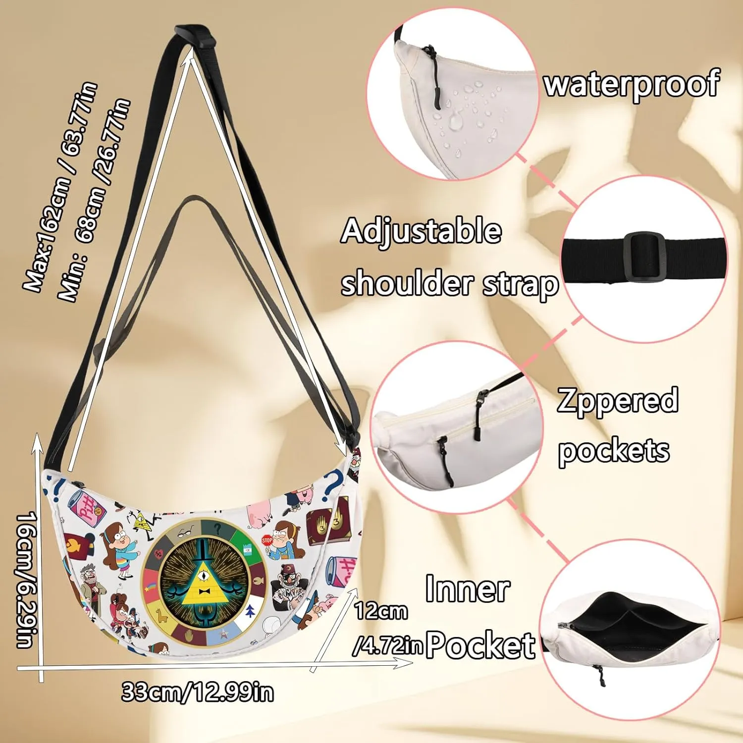 LEVLO Pines Crossbody Bag Mabel & Dipper Fans Gift Waddles Pig Shoulder Bag Town Movie Merchandise