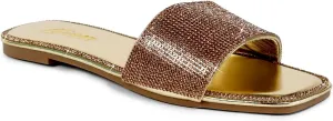 Liliana Womens Rhinestone Flat Sandals Slip On Slide sandals