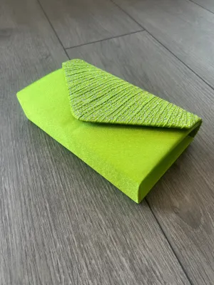 LIME GREEN ENVELOPE CLUTCH BAG WITH RHINESTONES
