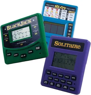 LLC Vegas Gambling Electronic Travel Game Pack - Slot Machine, Solitaire, and Blackjack Handheld Game