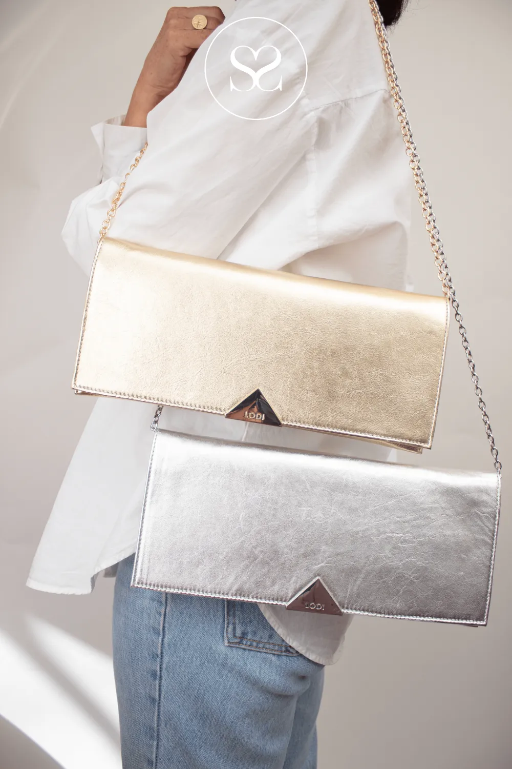 LODI L-1610/l1501/1816 SILVER LEATHER ENVELOPE CLUTCH BAG