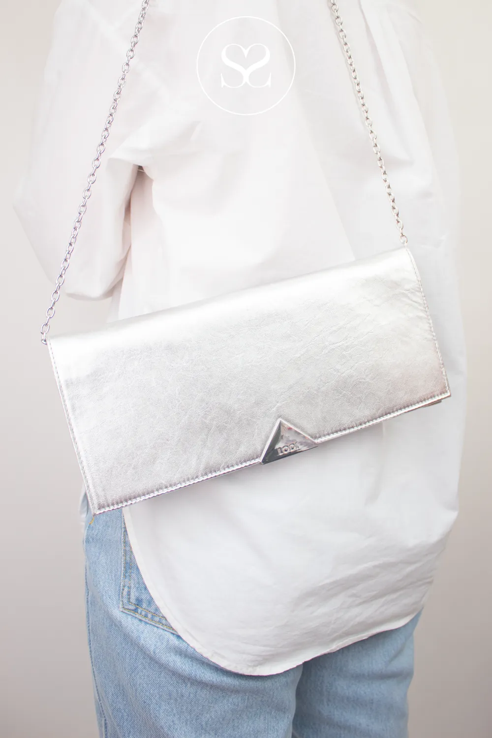 LODI L-1610/l1501/1816 SILVER LEATHER ENVELOPE CLUTCH BAG