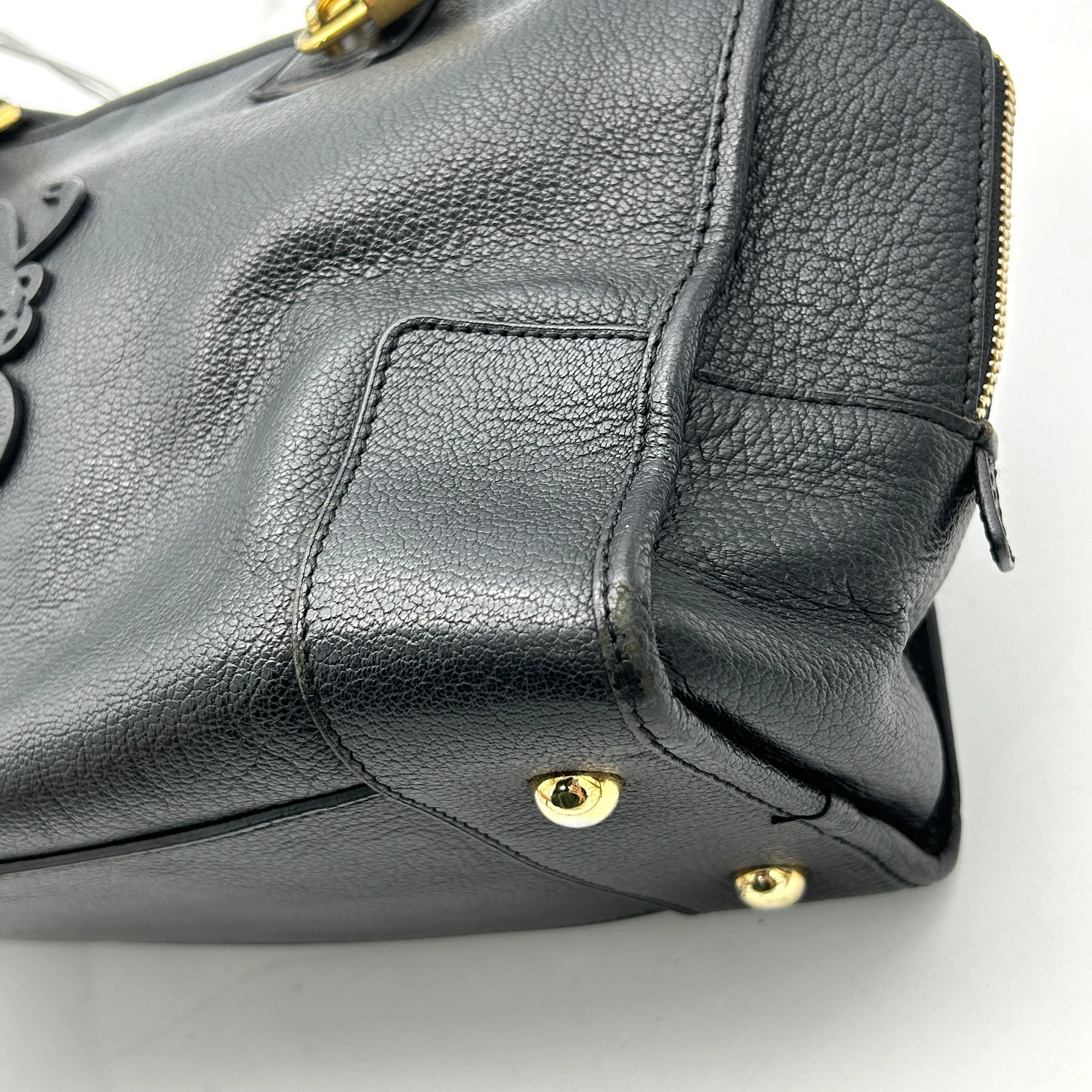 LOEWE Anagram Logo Amazona 36 Leather Genuine Handbag Mini Boston Bag Black LA3420
