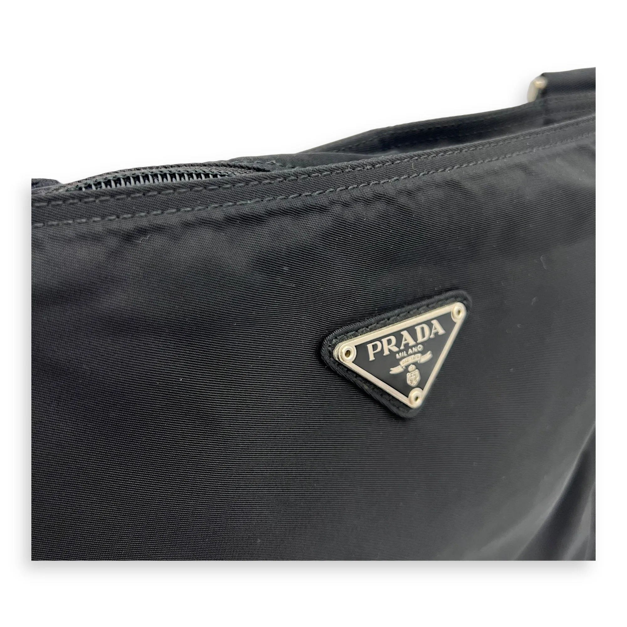 Logo Crossbody Bag Black in Nylon, Silver hardware
