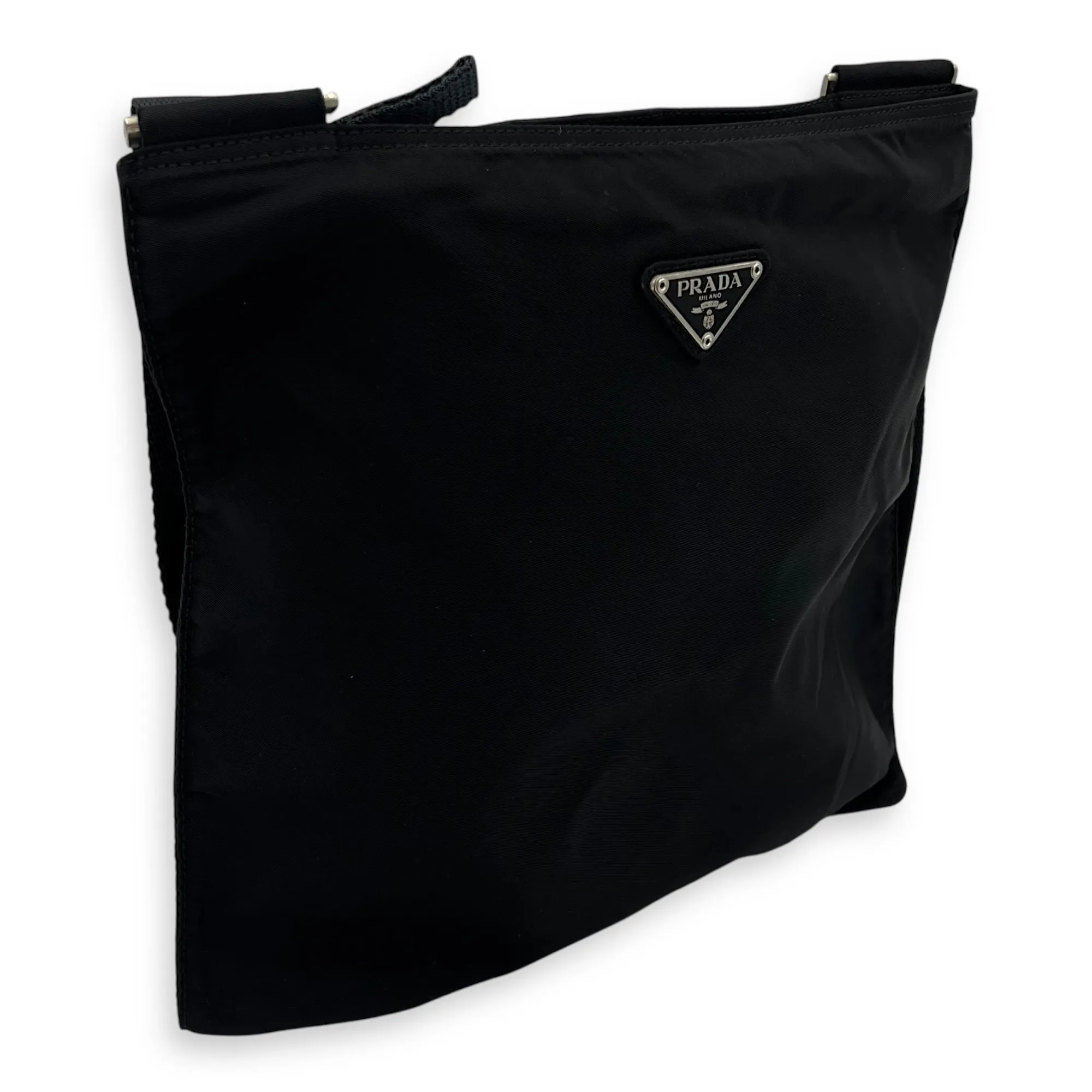 Logo Crossbody Bag Black in Nylon, Silver hardware