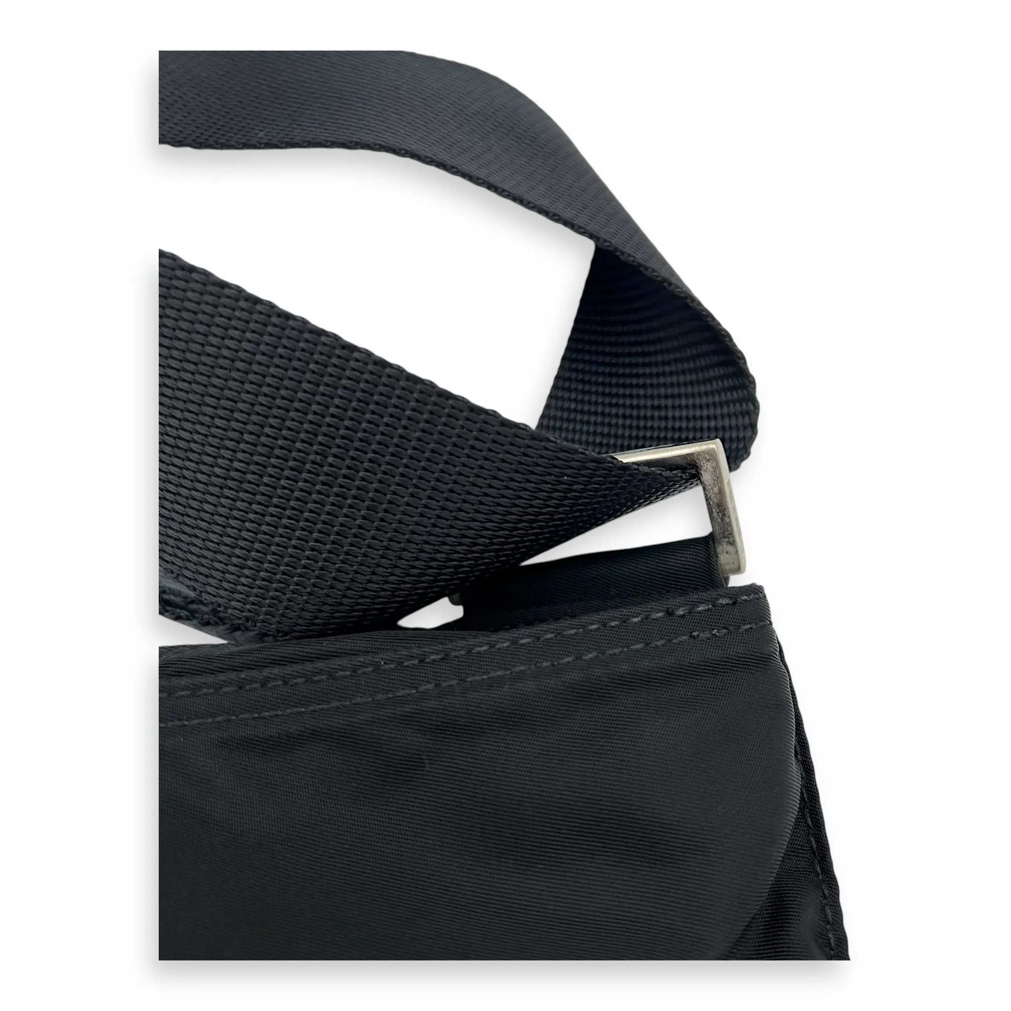 Logo Crossbody Bag Black in Nylon, Silver hardware