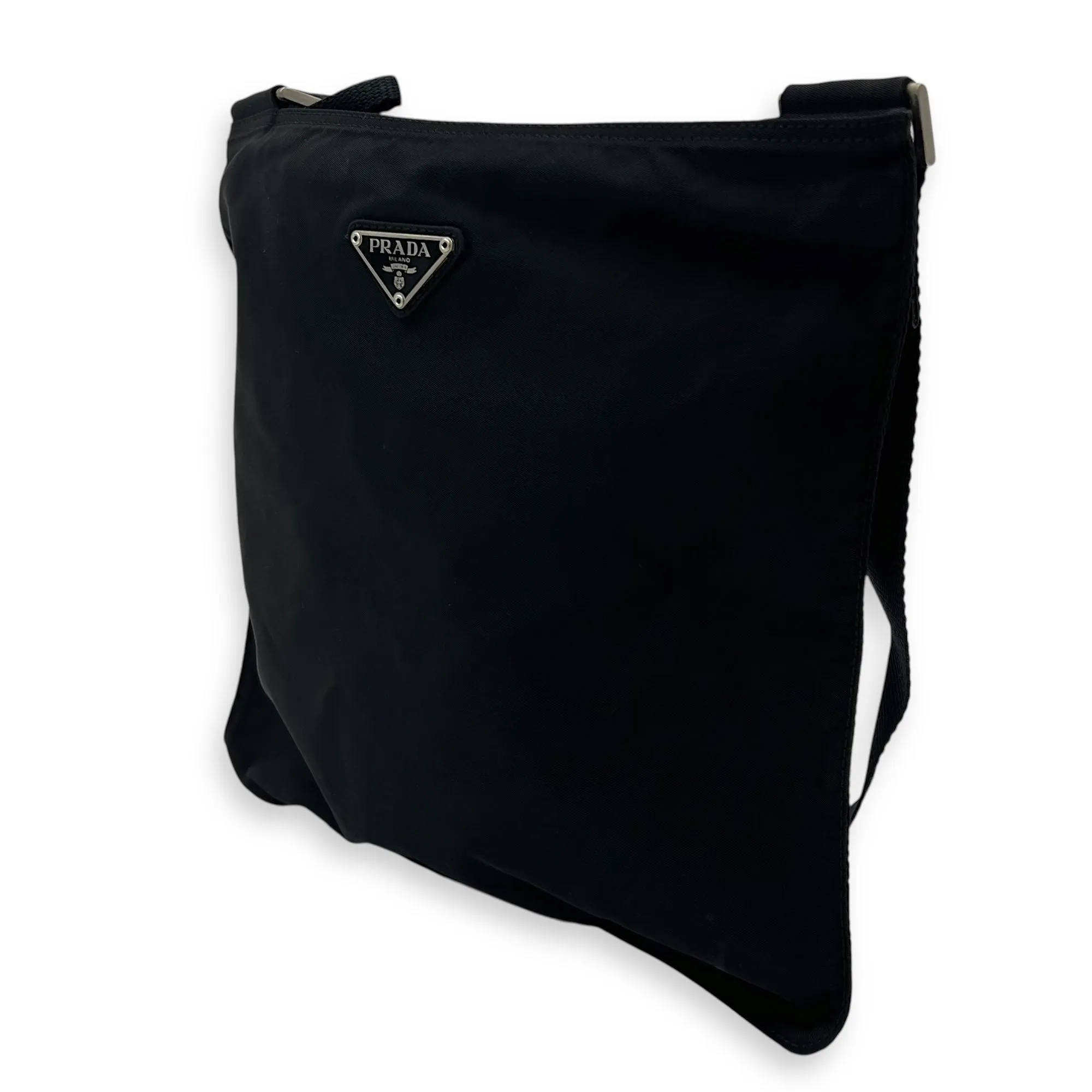 Logo Crossbody Bag Black in Nylon, Silver hardware