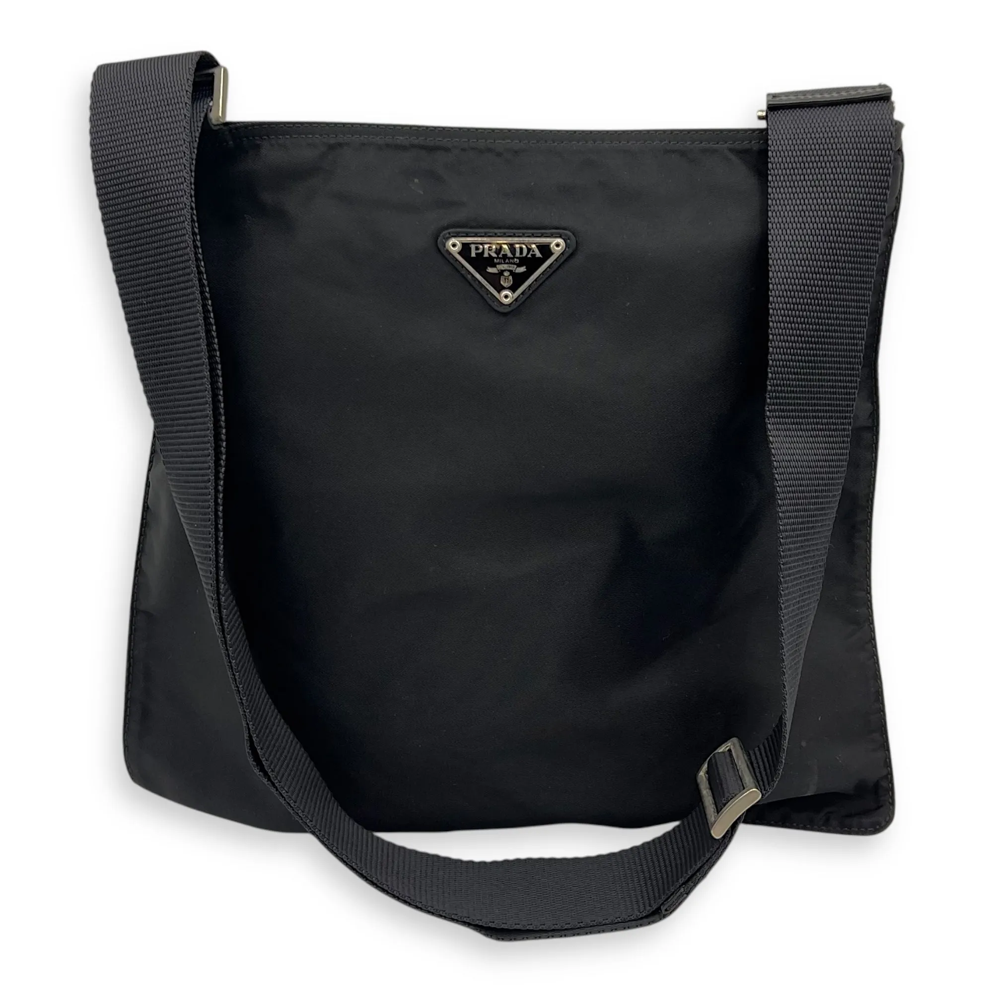 Logo Crossbody Bag Black in Nylon, Silver hardware