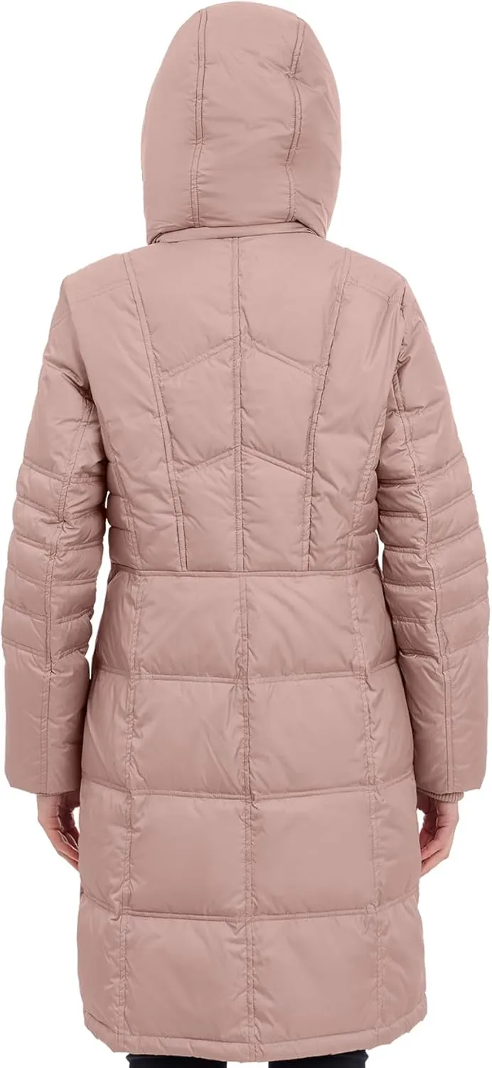 LONDON FOG Women's Chevron Coat with Faux Fur Trimmed Hood