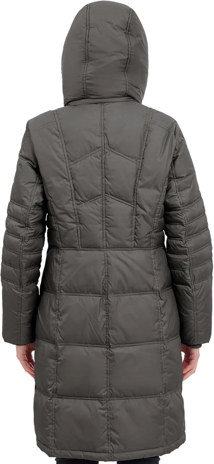 LONDON FOG Women's Chevron Coat with Faux Fur Trimmed Hood