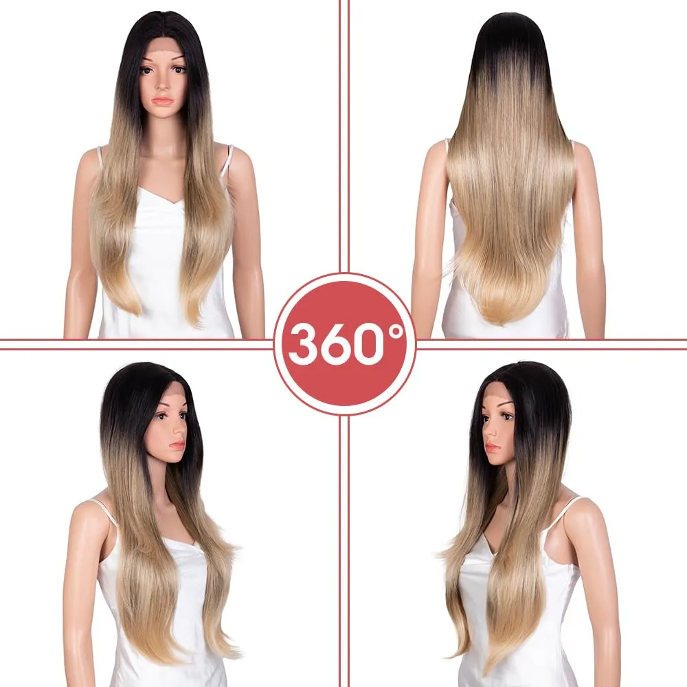 Long Straight Blonde Wigs for Women 30 Inch Synthetic Lace Front Wig for Black Women Heat Resistant Long Hair Wigs Natural Looking
