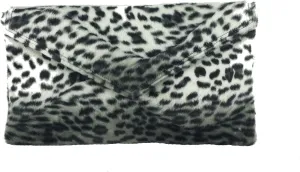 LONI Womens Neat Envelope Animal Print Faux Fur Clutch Bag/Shoulder Bag