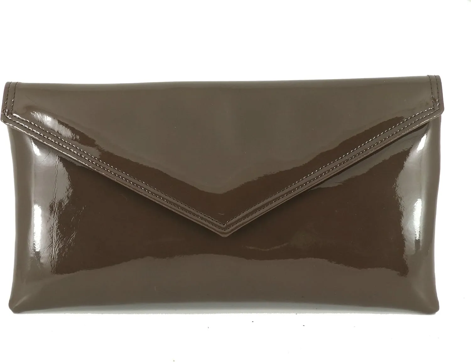 LONI Womens Neat Envelope Faux Leather Patent Clutch Bag/Shoulder Bag