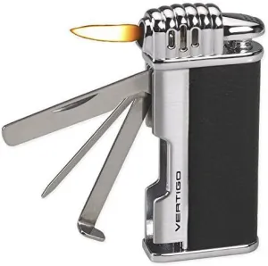 Lotus Vertigo Puffer Angled Flame Pipe Lighter w/Tamper Scraper Spike (Black)