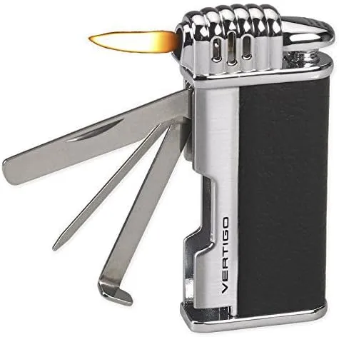 Lotus Vertigo Puffer Angled Flame Pipe Lighter w/Tamper Scraper Spike (Black)