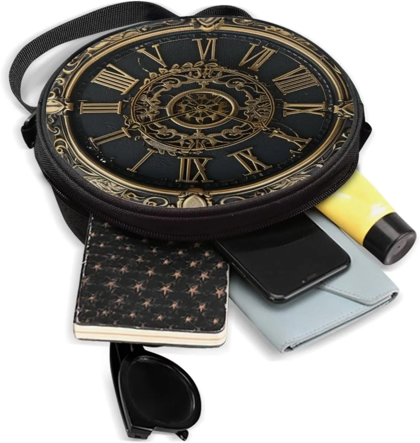 Lotusorchid Clock Print Round Crossbody Purse for Women Circle Bag Small Round Shoulder Purse (Not Real Clock)